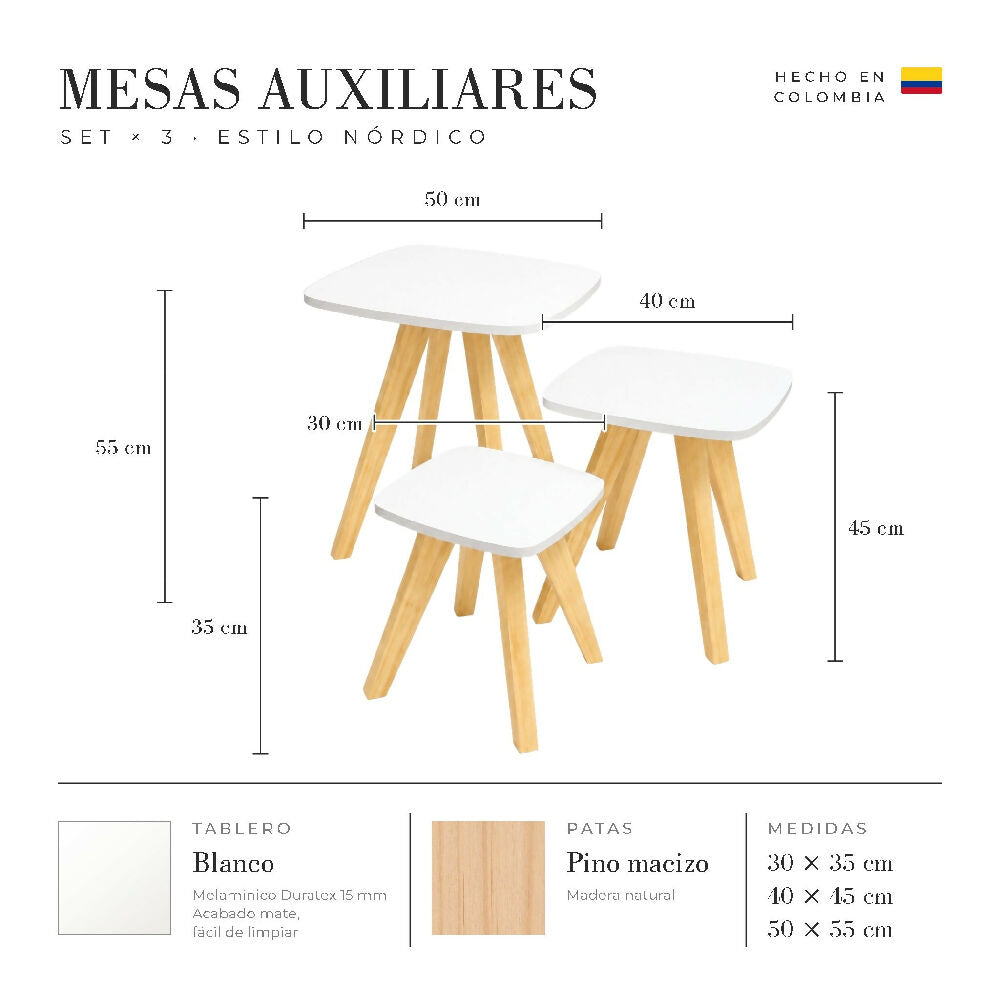 Mesa Auxiliar Nórdica Cuadrada - Set x 3