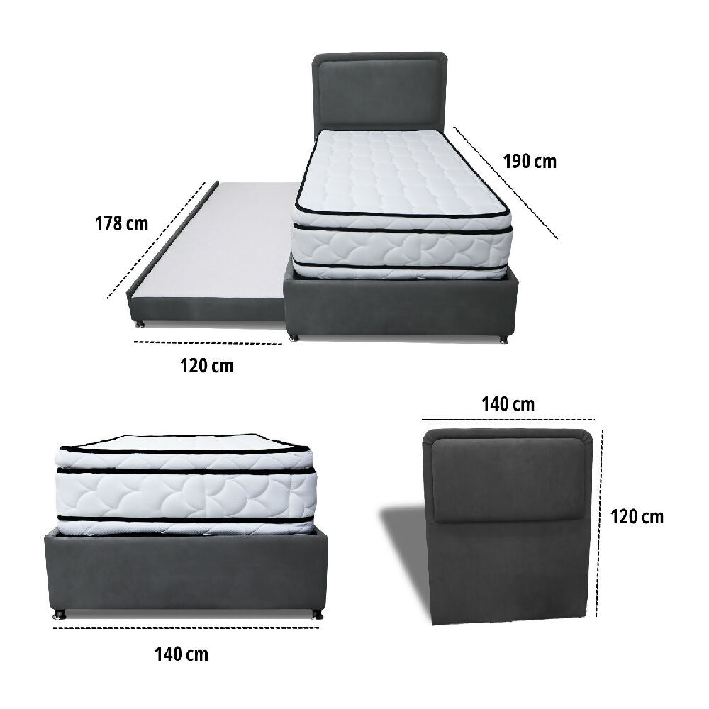 Combo Cama Tarima Nube 140x190 doble Gris Oscuro mas Espaldar