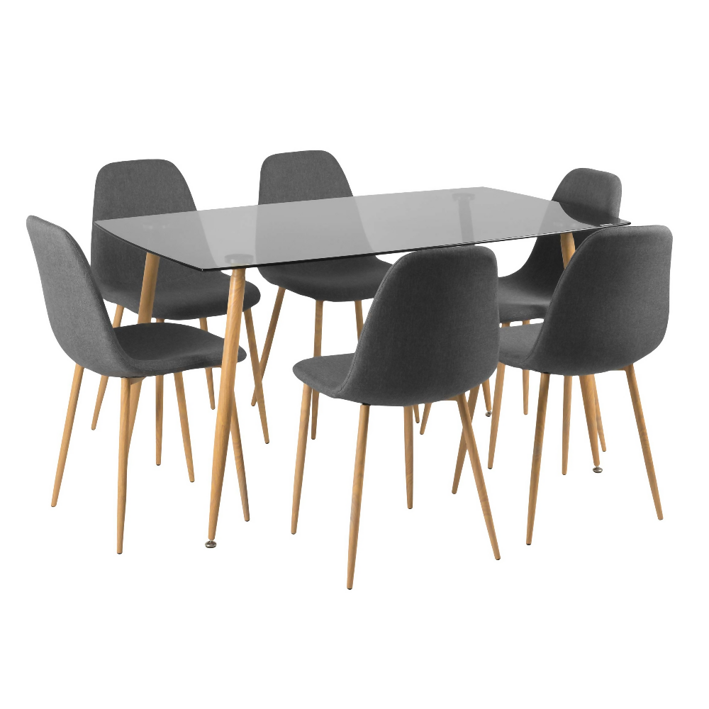 Juego de Comedor 6 Puestos Vidrio Oscuro Rudy Gris