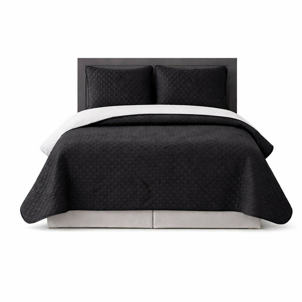 Colcha queen doble faz negra gris