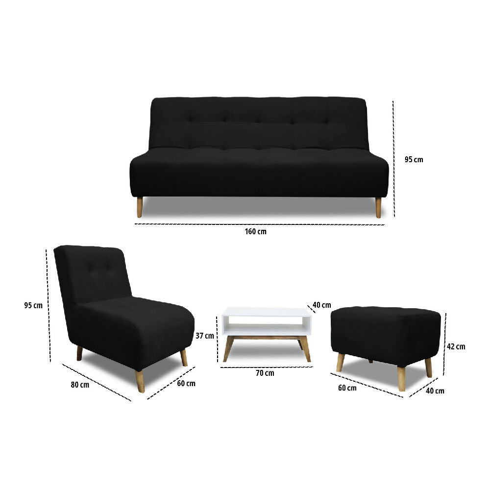 Sala Milán Negro + Mesa de Centro
