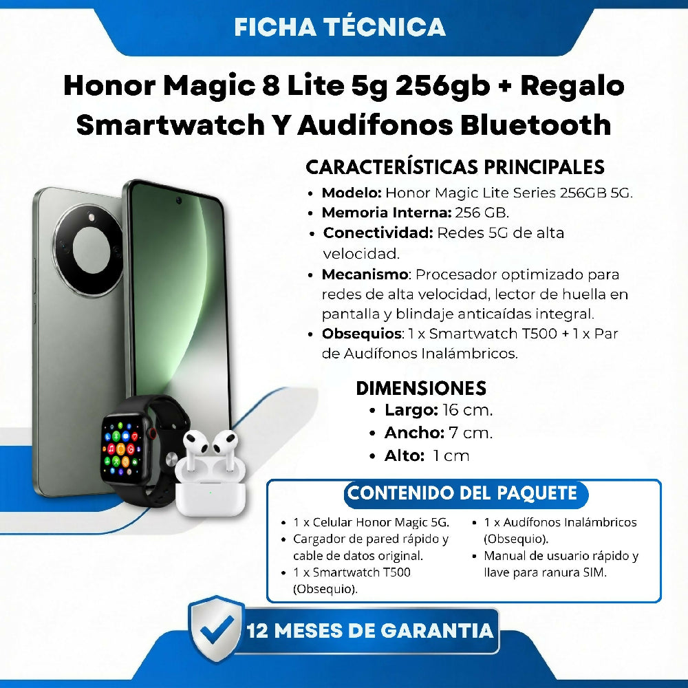 Honor Magic 8 Lite 5g 256gb Verde + Regalo Smartwatch Y Audífonos Bluetooth