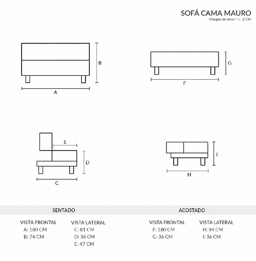 Sofá Cama Mauro Tela, Color Gris Oscuro