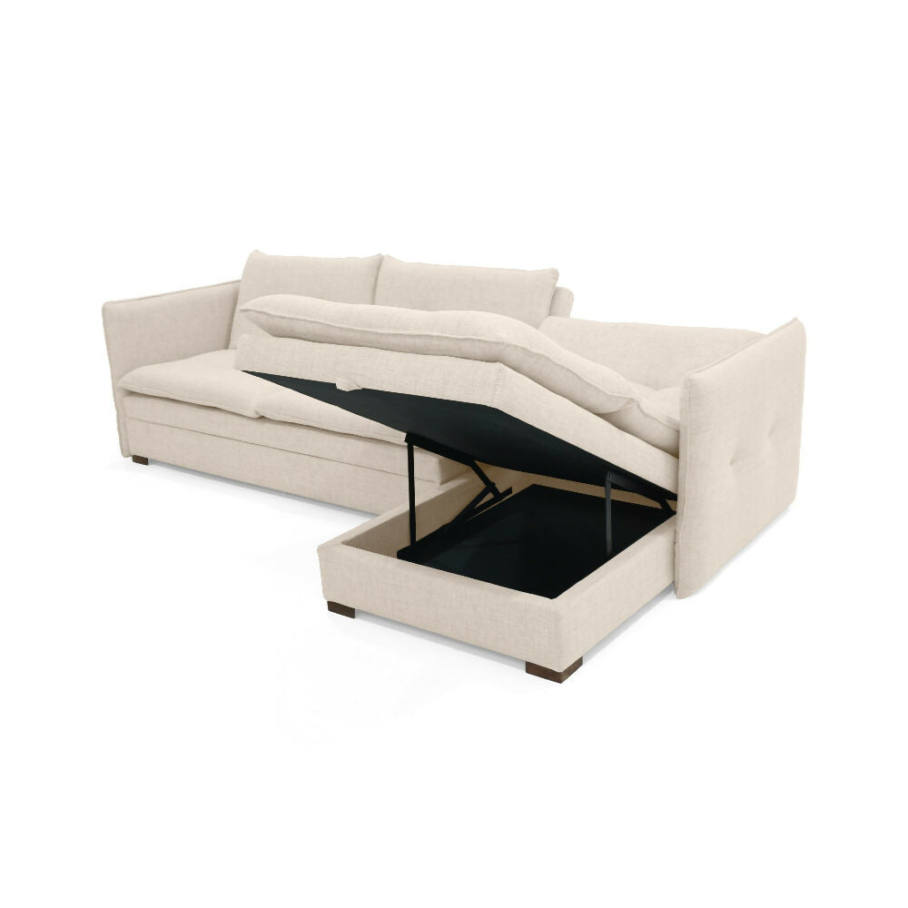 Sofa Cama en L Napoles 269x146x80 Con Baul Izquierdo Tapizado Trigo