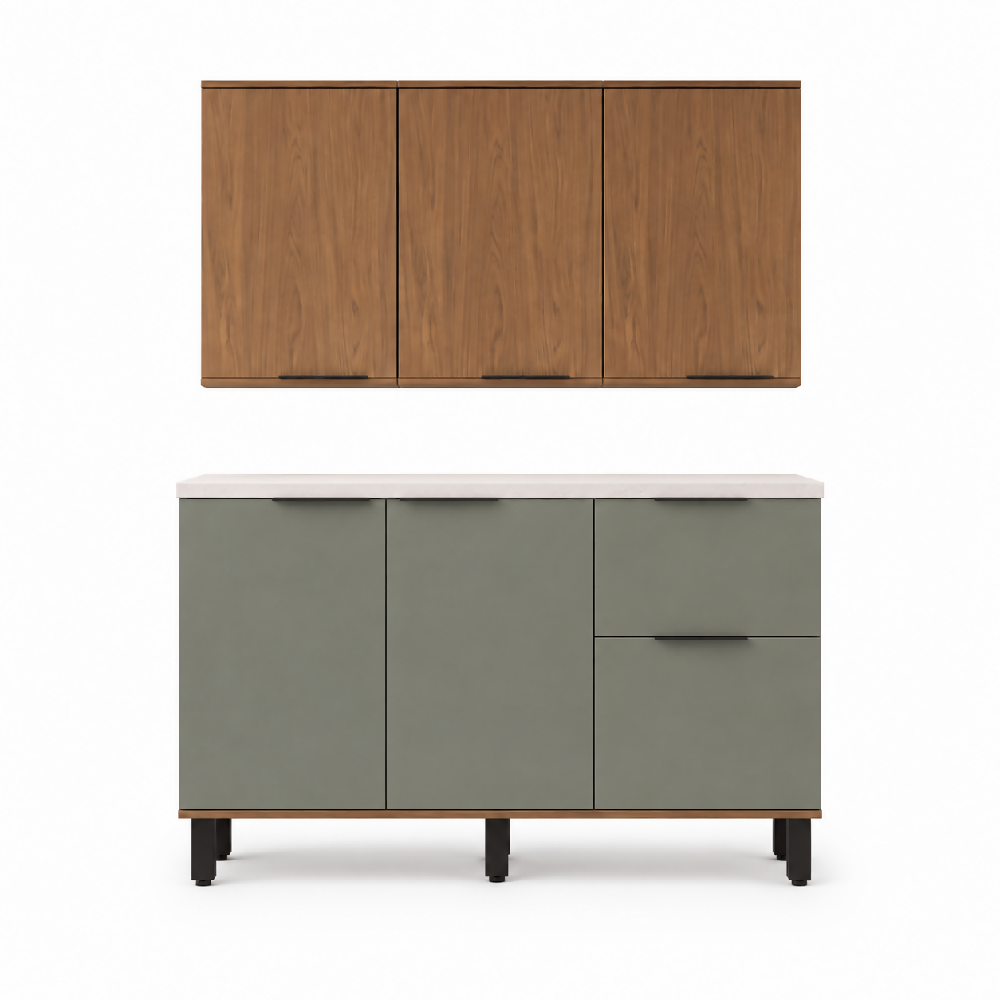 Cocina 120 cm Sicilia 4 Puertas 2 Cajones - Natural/Oliva