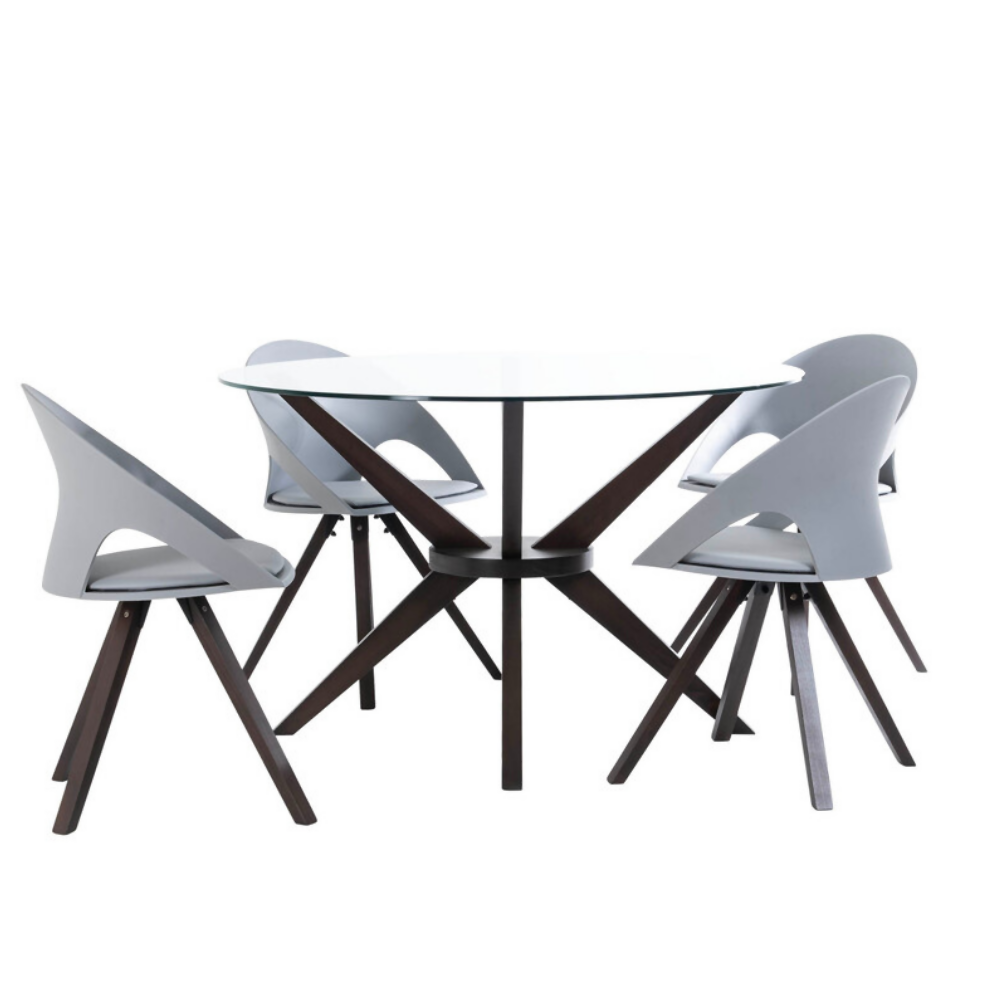 Juego de comedor 4 Puestos Redondo Cedro Vidrio Wengue Elliot