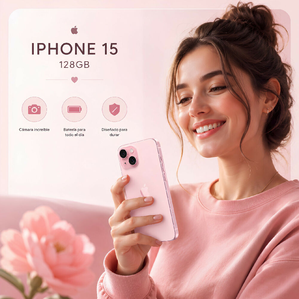 Celular Apple IPhone 15 128gb + Obsequio Vidrio Templado Y Forro Protector Rosado