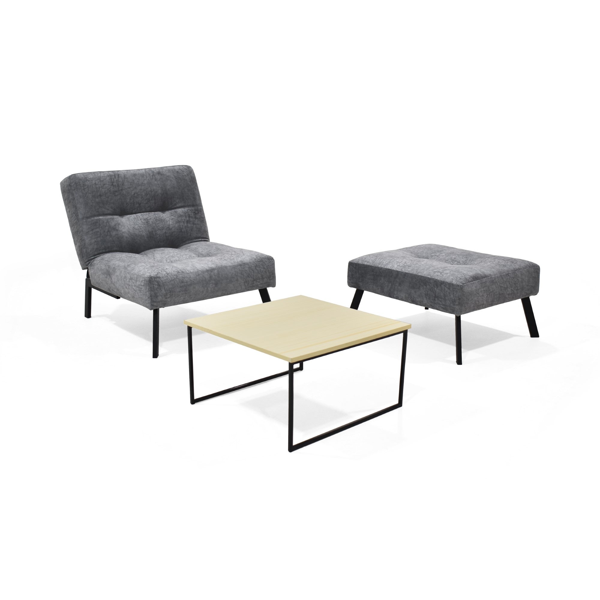 Sala con Poltrona Reclinable y Puff Togo Gris con Mesa Toulouse