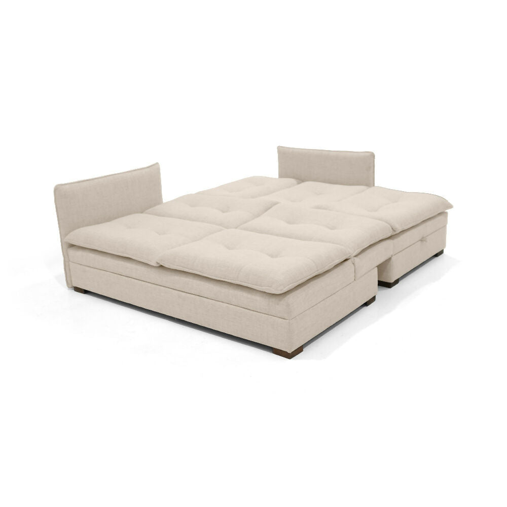 Sofa Cama en L Napoles 269x146x80 Con Baul Izquierdo Tapizado Trigo
