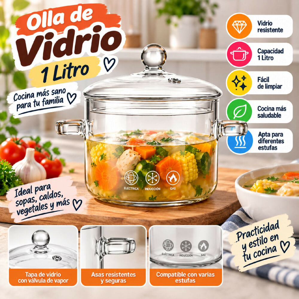 Olla De Vidrio Borosilicato Resistente Al Calor Diseño Elegante Y Alta Durabilidad 