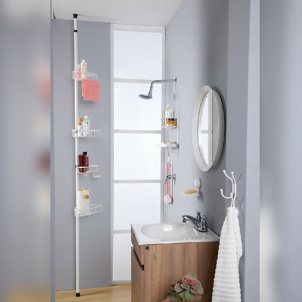 Organizador Esquinero de Baño Rejiplas Piso a Techo Ajustable con 4 Canastas