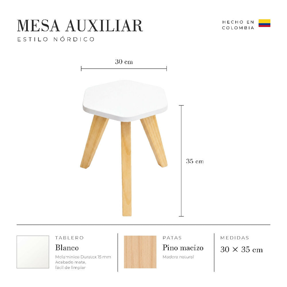 Mesa Auxiliar Nórdica Hexagonal Pequeña