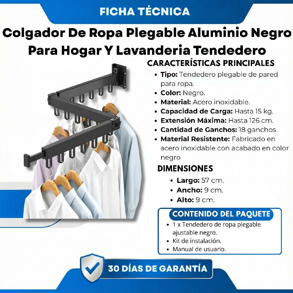 Colgador De Ropa Plegable Aluminio Negro Para Hogar Y Lavanderia Tendedero