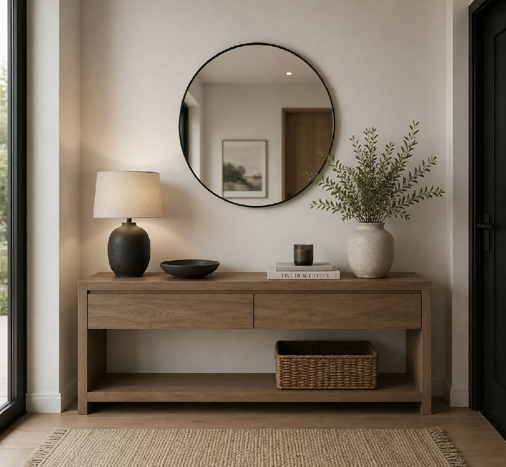 Espejo de Pared Circular Marco Negro MDF 60 cm para Baño o Sala