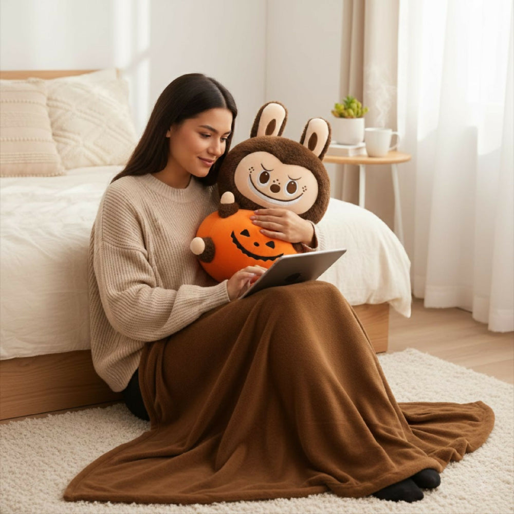 Labubu Calabaza 40 Cm Peluche Con Manta Oculta – Suavidad, Abrigo Y Diseño Único Para Regalo Especial