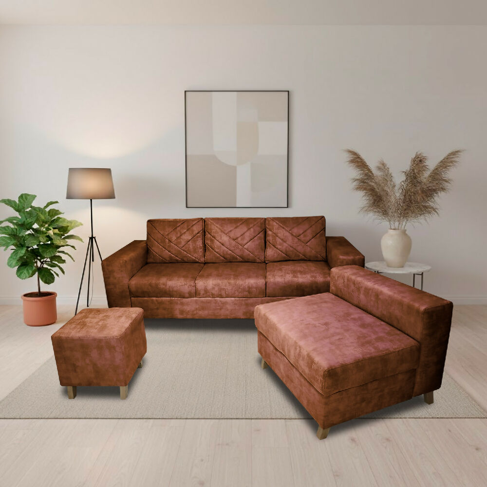 Sala Amsterdam + Silla + Puff en Tela Amiglable Con Mascotas 205X72X155 Cm Camel