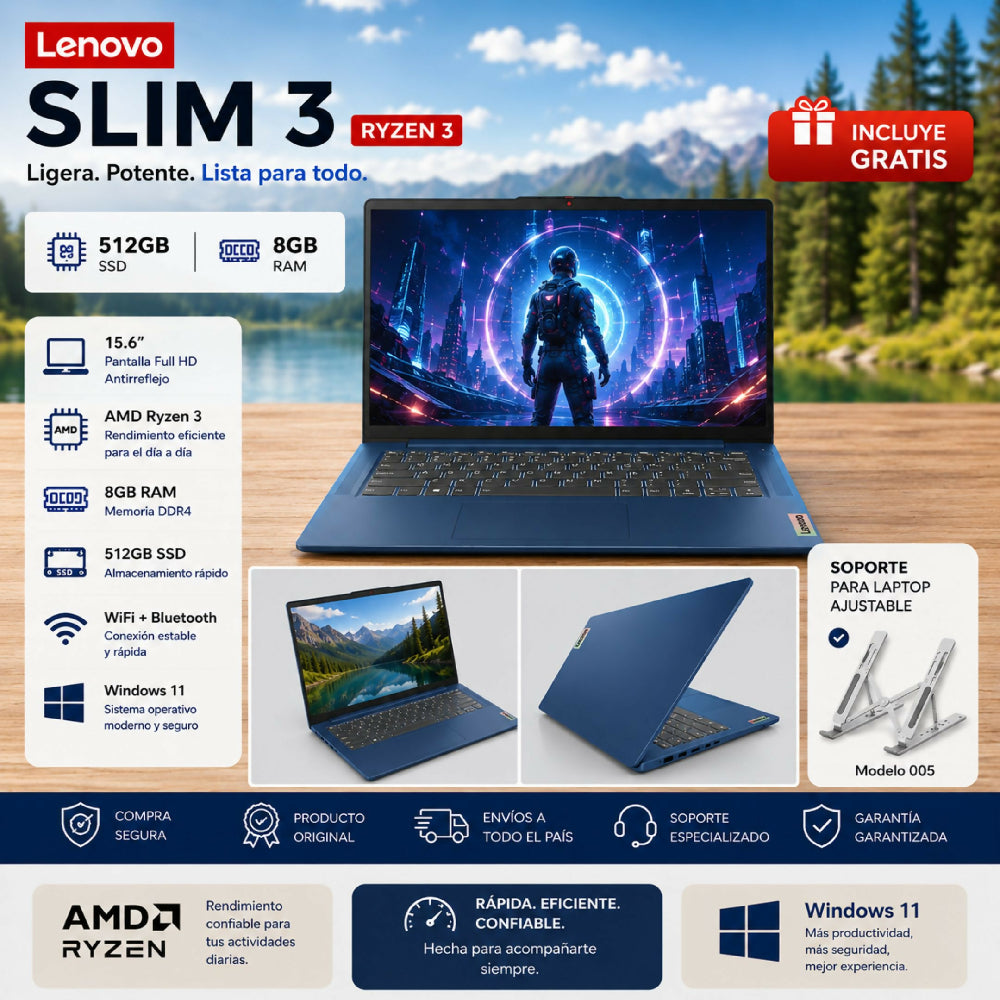 Laptop Lenovo Slim 3 Amd Ryzen 3 512gb Ssd + Regalo Gratis