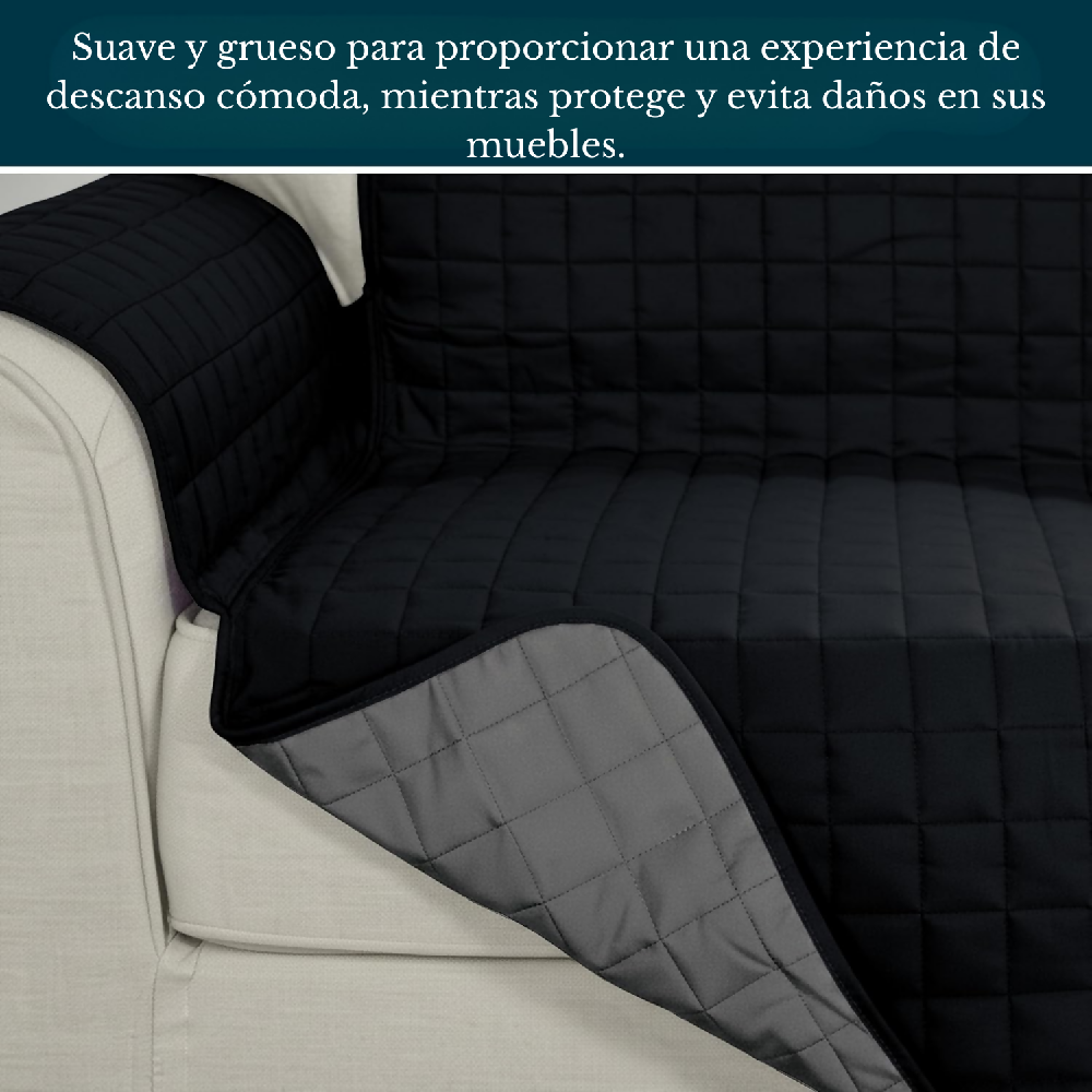 Protector de Sofá 1 Puesto Acolchado Doble Faz Unicolor Negro y Gris