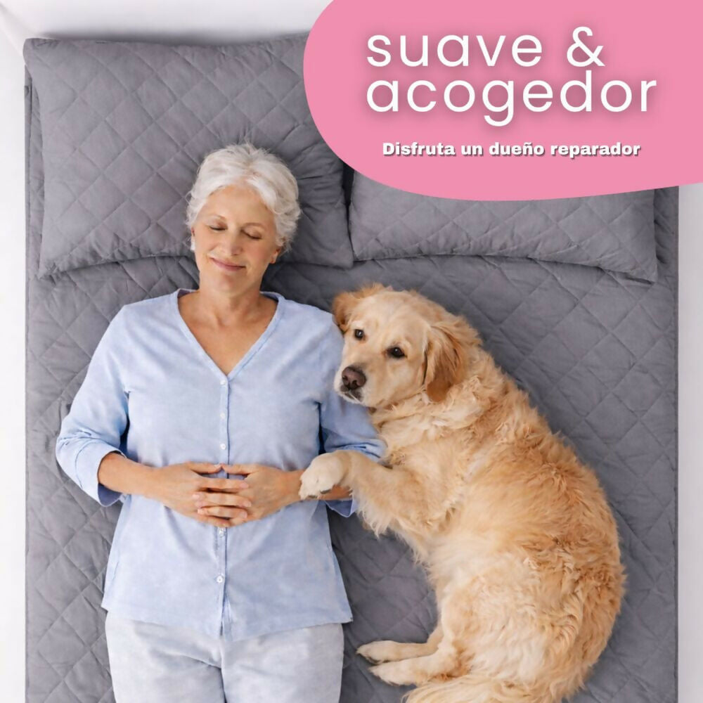 Combo protector colchon queen antifluido gris 160x190cm