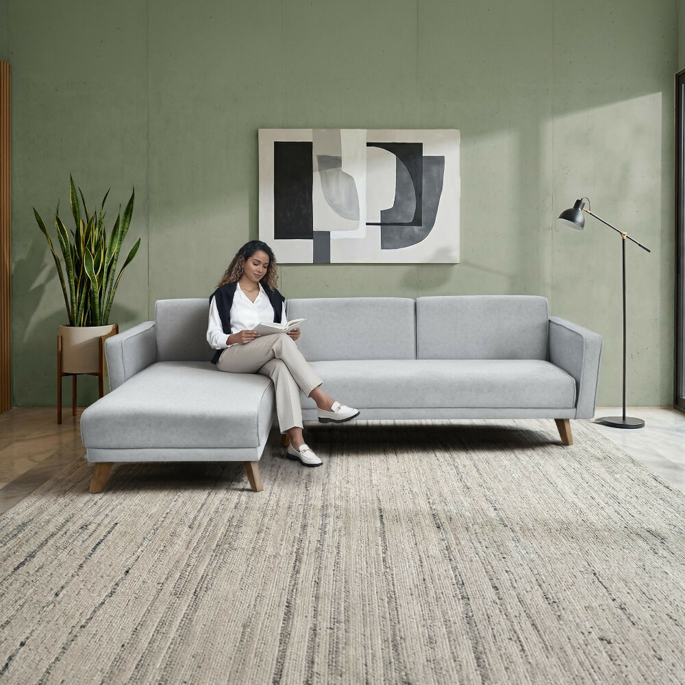 Sofa Cama en L Chelsea Derecho 265x160x76 Tela Plata