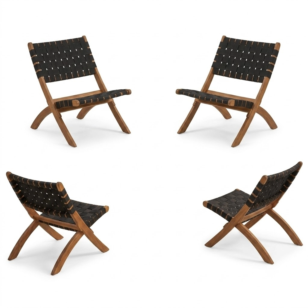 Silla Plegable de Madera para Exterior Eris, Negro, Diseño Fresco y Moderno X4