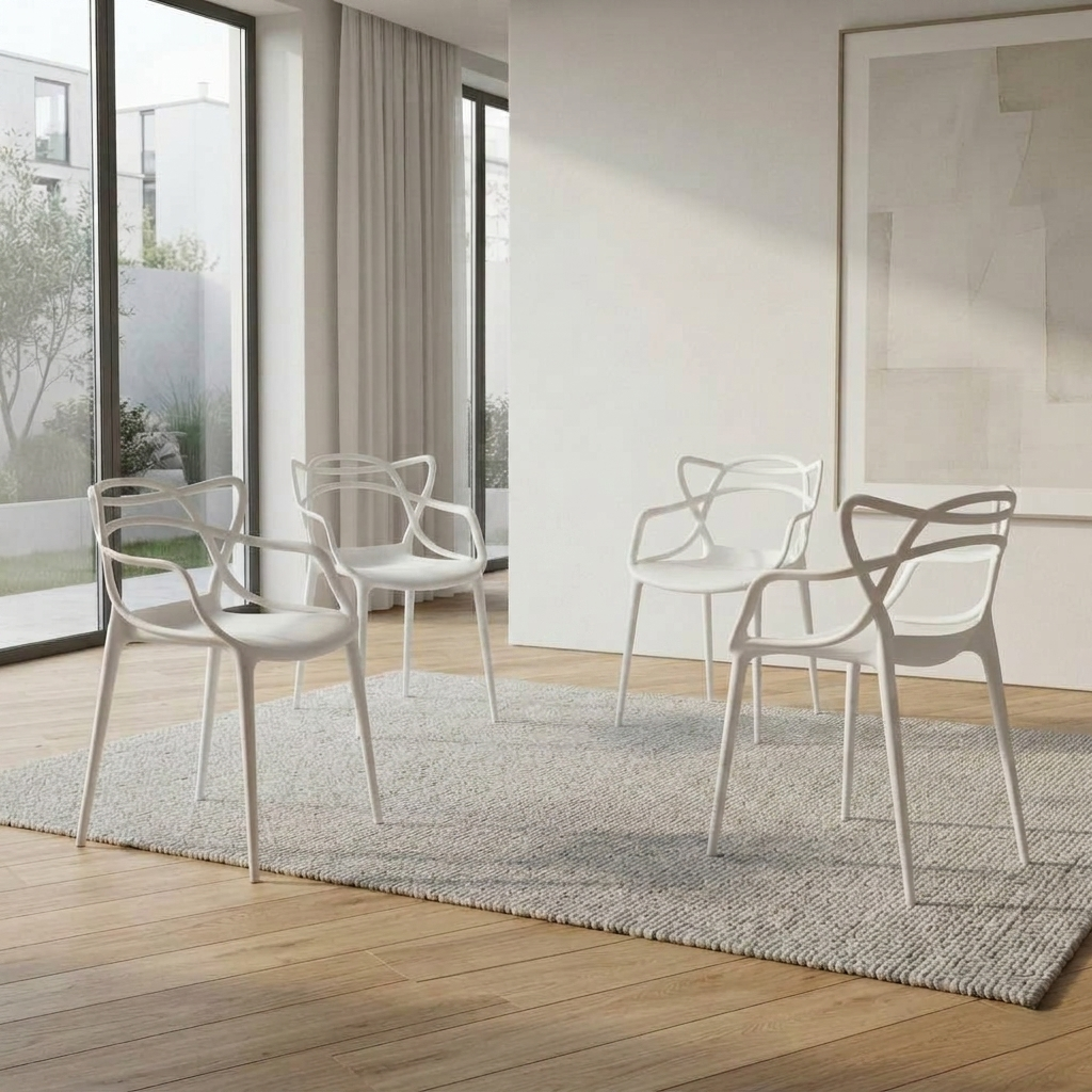 Set de 4 Sillas Palermo, Color Blanco, con Espaldar y Diseño Moderno