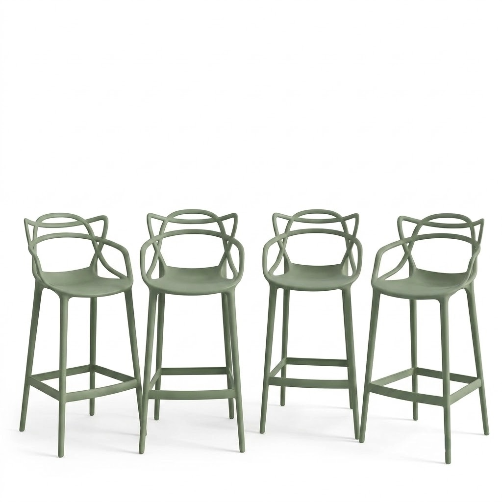 Set de 4 Sillas para Bar Palermo, Verde, con Reposa Pies Doble Propósito