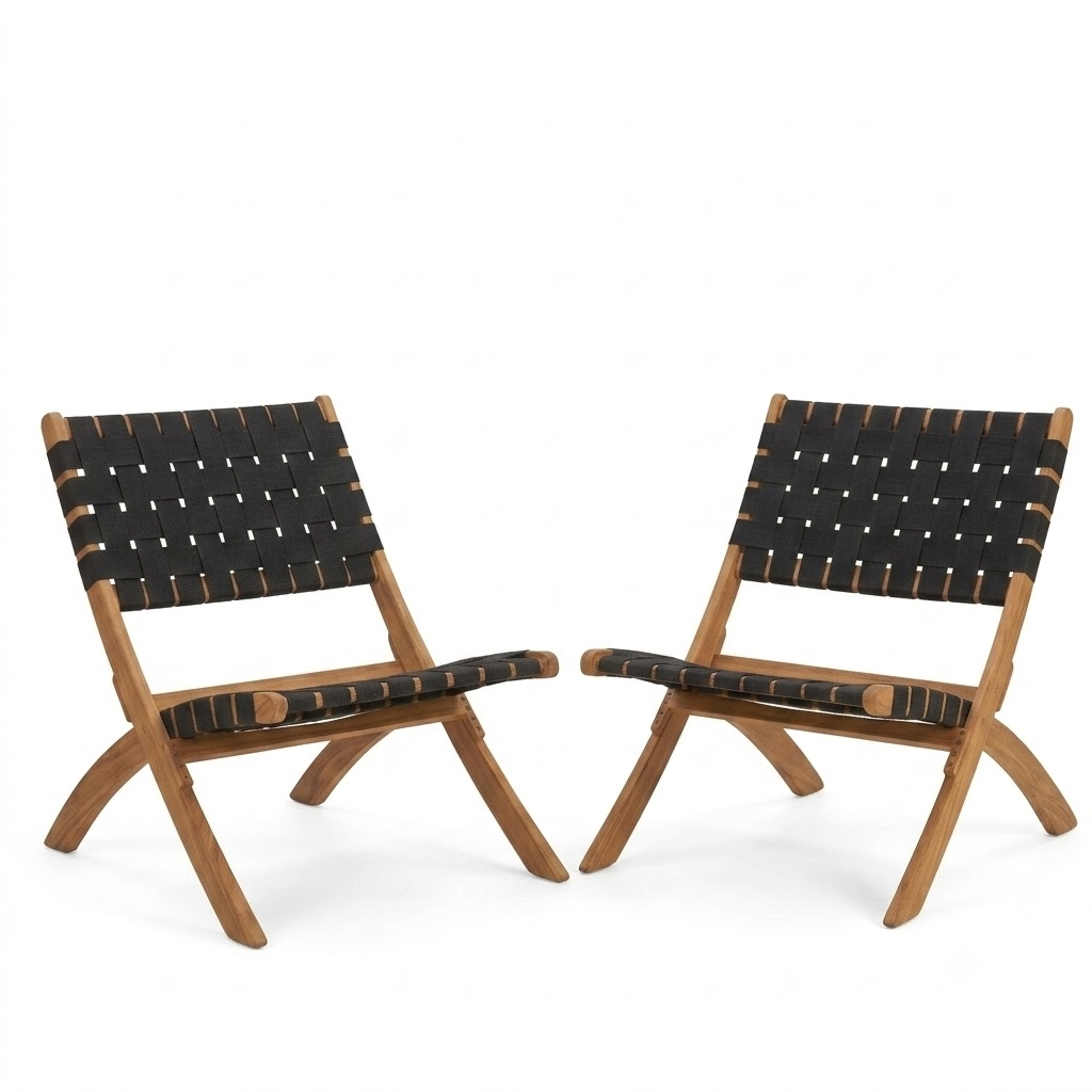 Silla Plegable de Madera para Exterior Eris, Negro, Diseño Fresco y Moderno X2