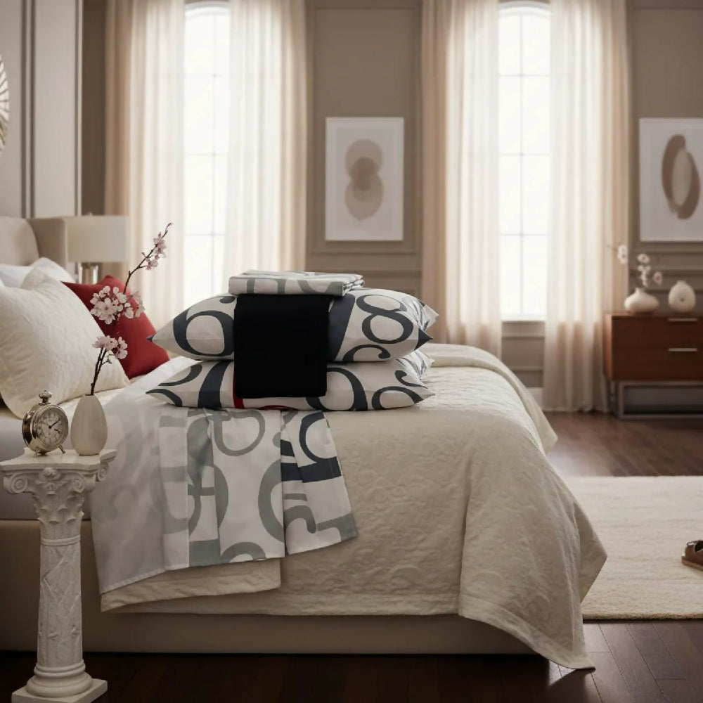 Juego de Sábanas Cama Queen 300 Hilos 100% Algodón Números Modernos