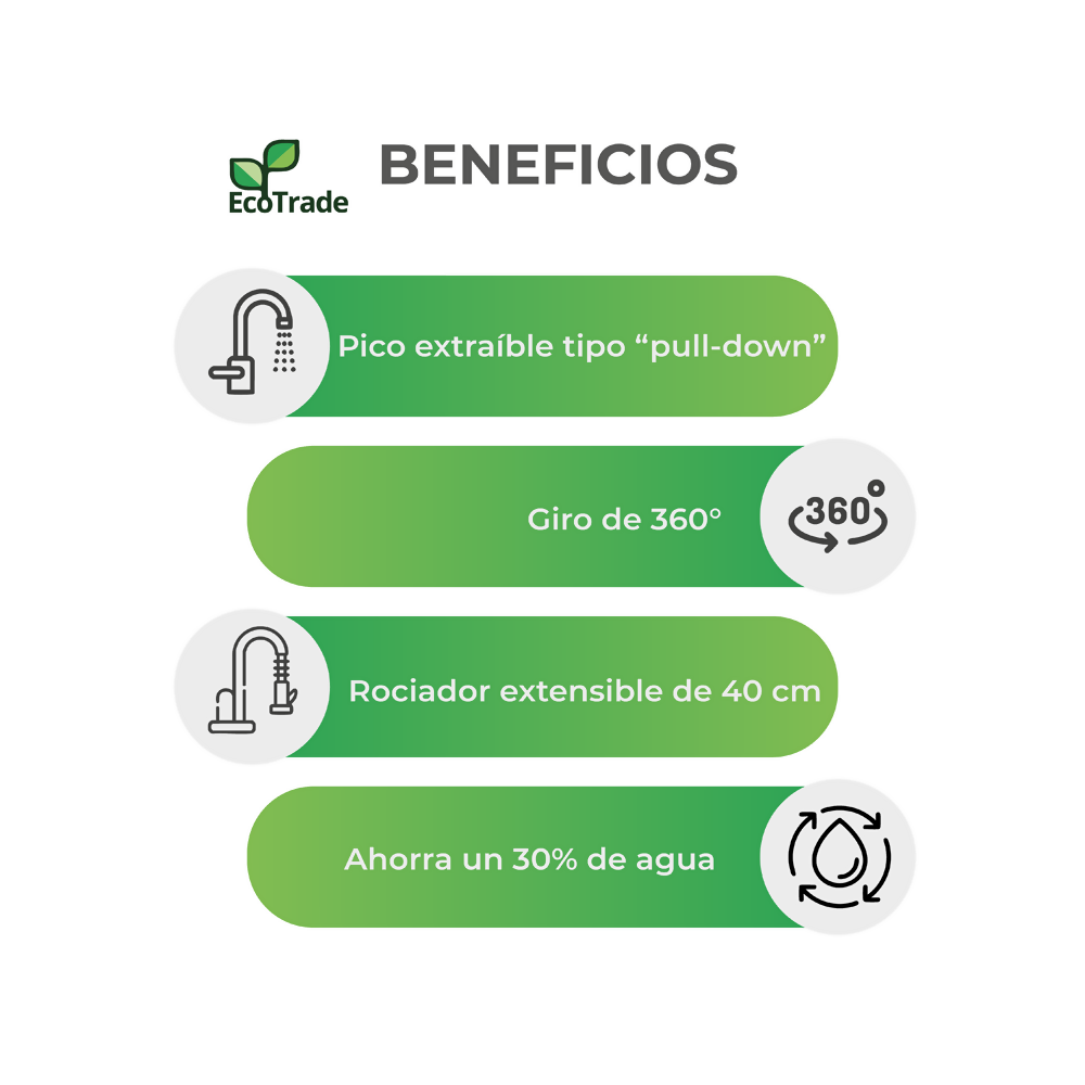 Grifo Cocina Acero Inoxidable Mate Rociador Extensible 360°