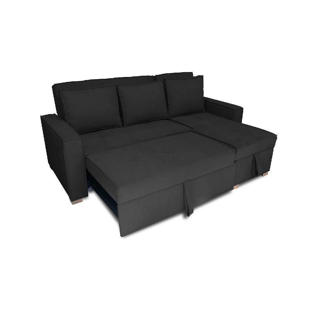 Esquinero Baúl Marsella Multifuncional Reclinable Derecho Negro + Cojines Decorativos