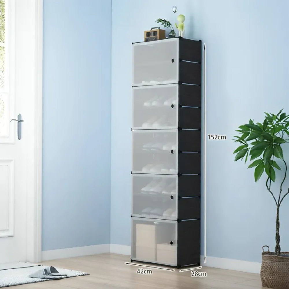 Zapatero De Tela Organizador 5 Niveles Con 5 Puertas Transparentes Mueble Ahorra Espacio Para Calzado