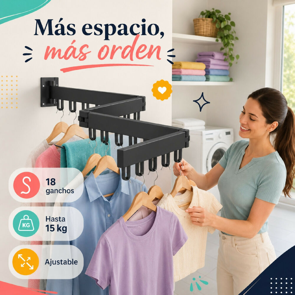 Colgador De Ropa Plegable Aluminio Negro Para Hogar Y Lavanderia Tendedero