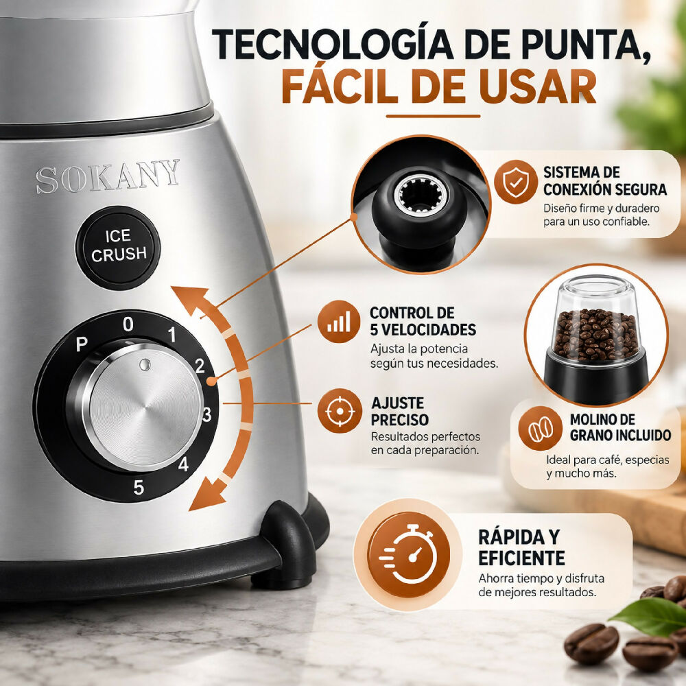 Licuadora Vaso De Alimentos Sokany 2 En 1 SK-03031 Alta Potencia Bebida 1,5L