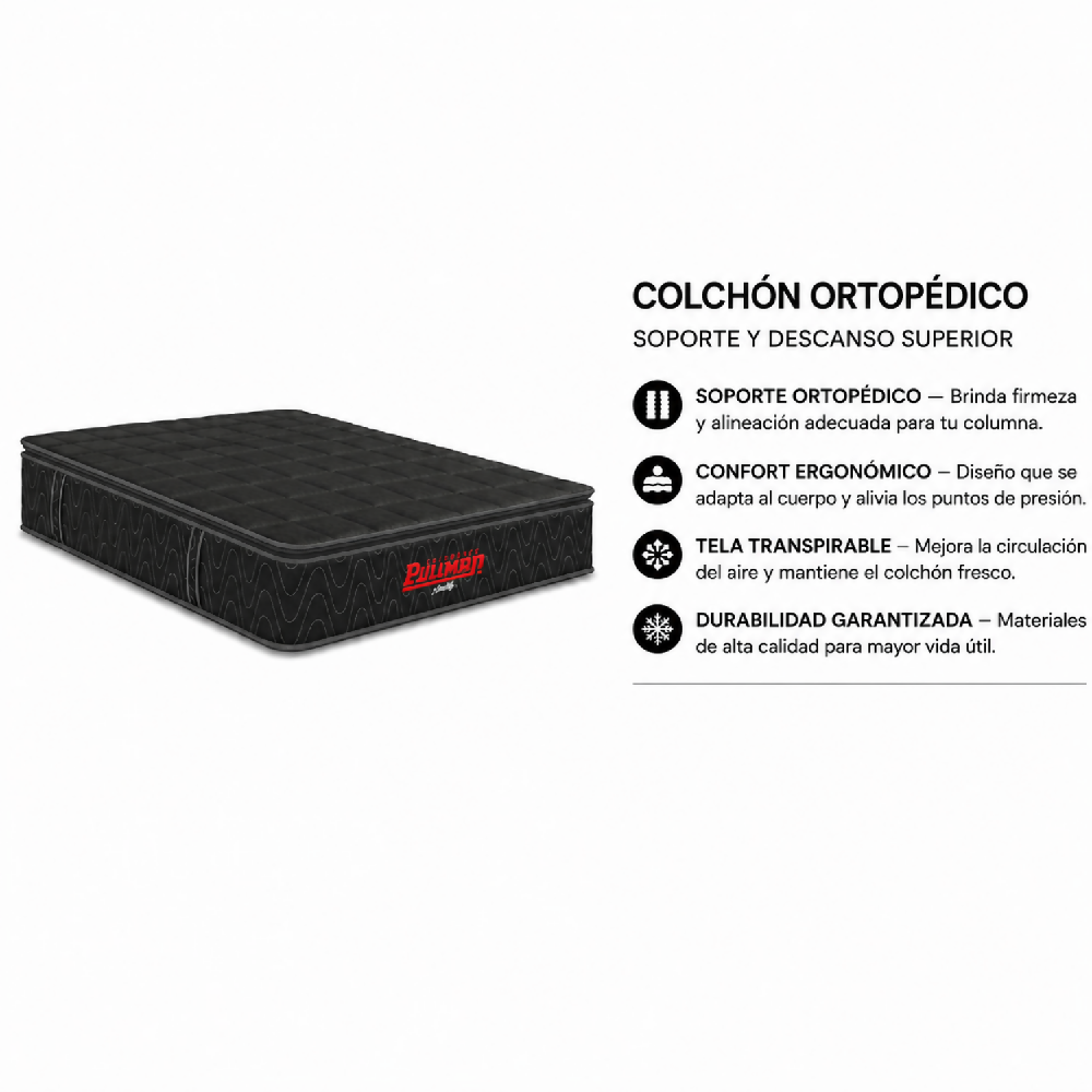 Colchón Pullman Orthopack BTU Mohnblatt Negro Semidoble 120 x 190