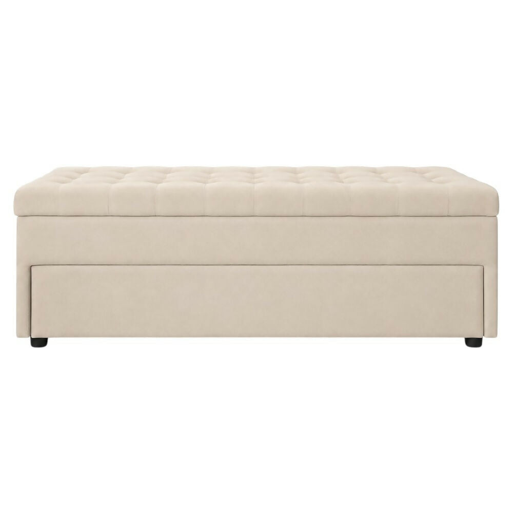 Puff Zapatero Doble Nivel 100x50x50 Beige Tela