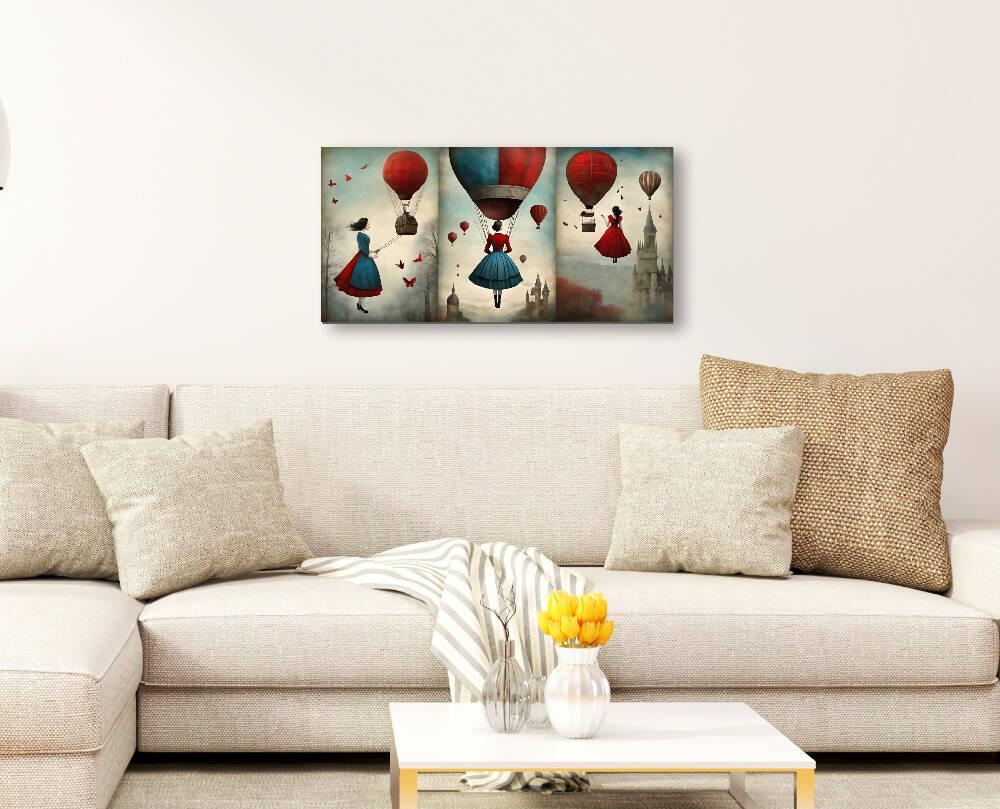 Lienzo Cuadro Decorativo Sinfonía En Rojo Y Azul 34X72CM