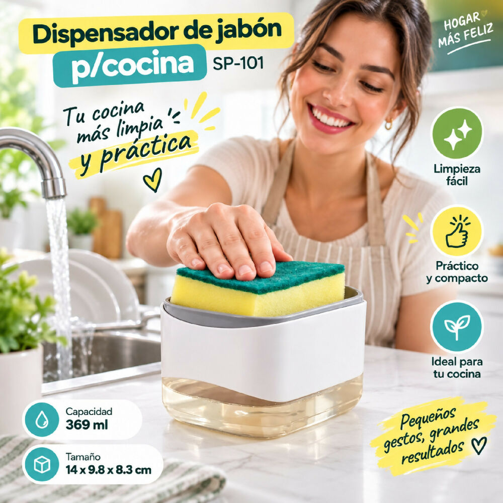 Dispensador De Jabón Líquido Para Cocina SP-101 Con Soporte Para Esponja