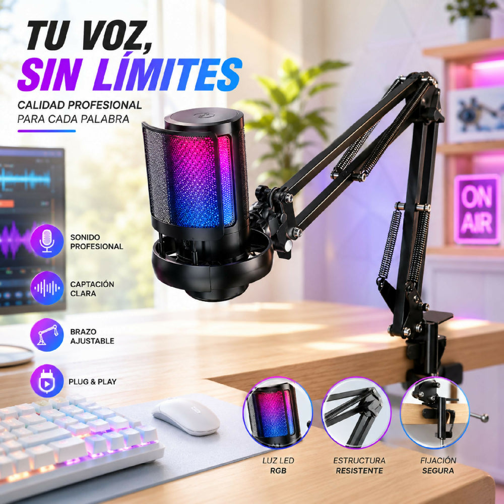 Micrófono Gamer USB Con Botón De Silencio Y Luces RGB T10
