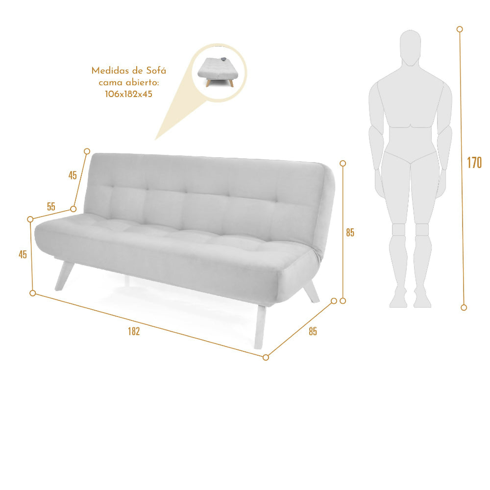 Sofa Cama Porto 182x85x85 Reclinable 3 posiciones Tela Beige