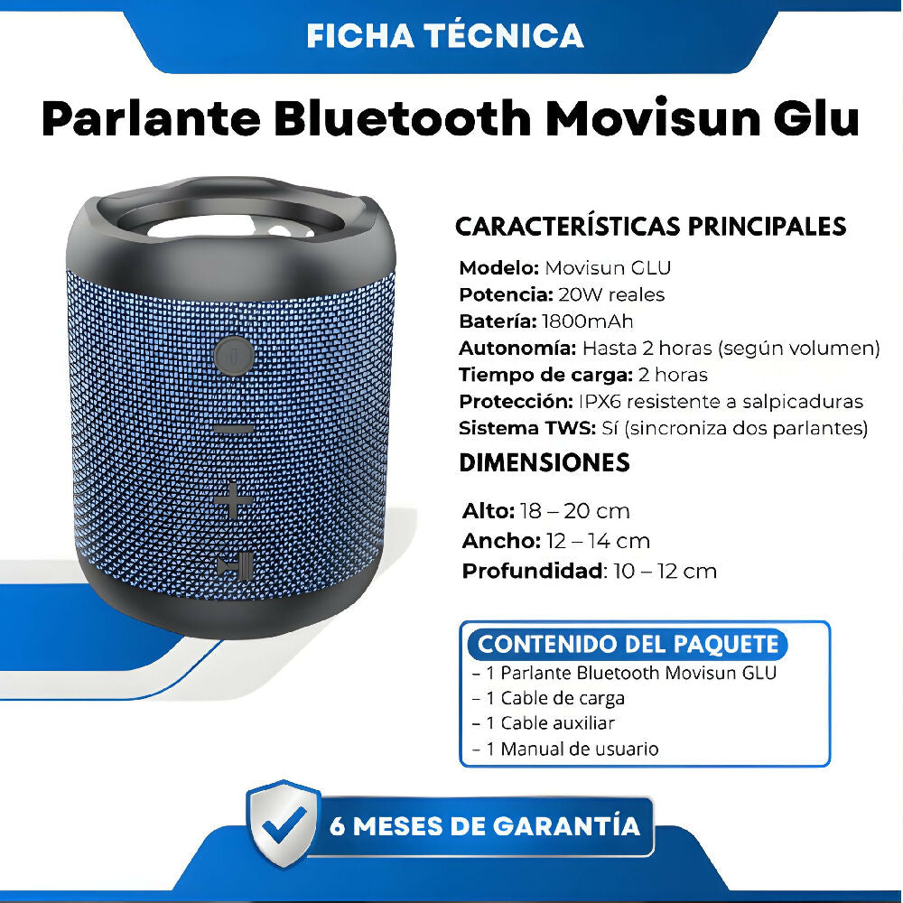 Parlante Bluetooth Movisun Glu Con Batería De Larga Duración Azul