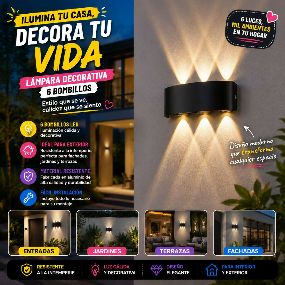 Lámpara Decorativa Exterior 8 Luces Focos De Alta Luminosidad Para Pared Y Patio