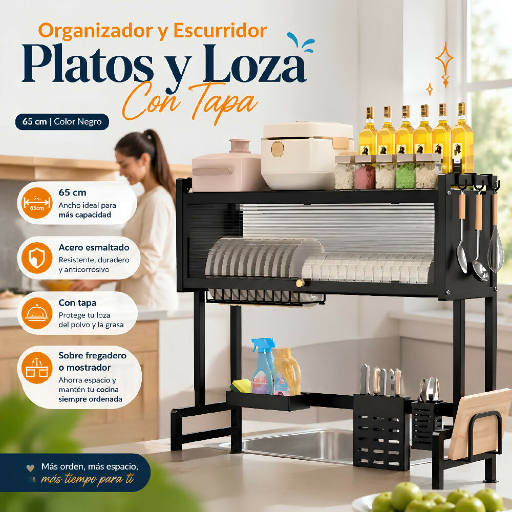 Escurridor De Platos Con Gabinete Y Tapa De 65 Cm Organizador De Loza