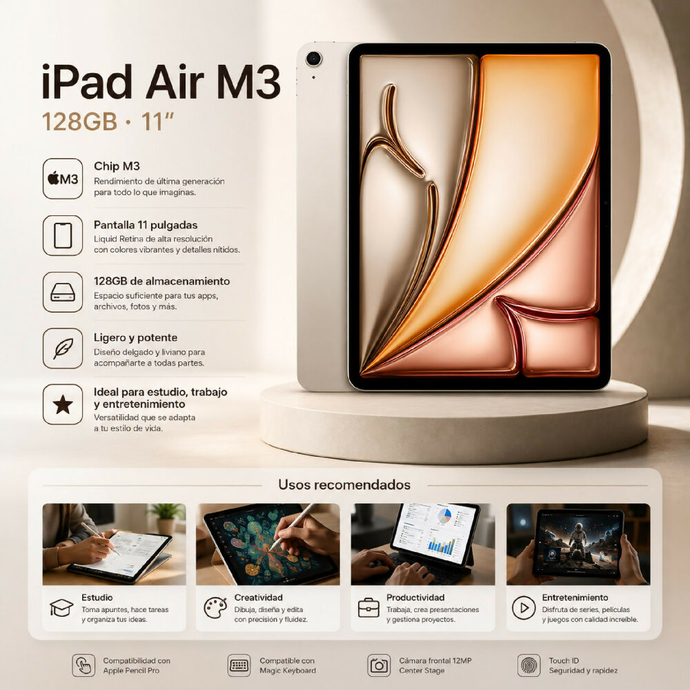Tablet Apple IPad Air 11'' M3 128gb Diseño UltraDelgado Plateado