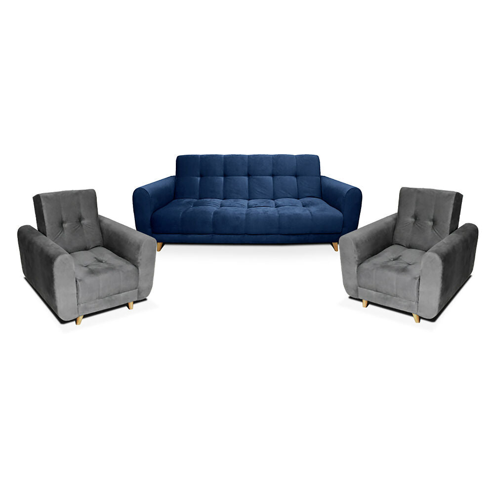 Sala Clic Clac Archer tela azul y gris