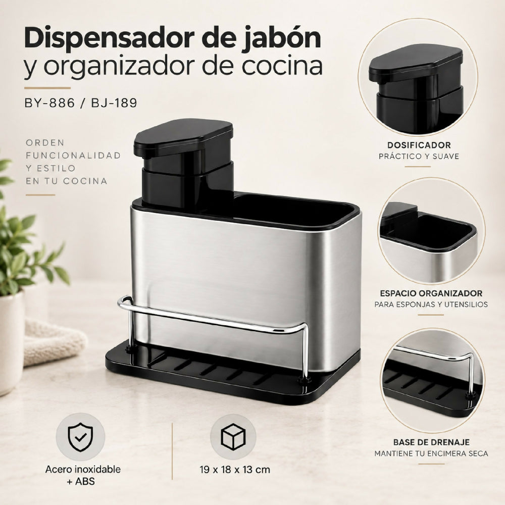 Dispensador De Jabon Liquido Con Organizador Para Cocina BY-886 BJ-189