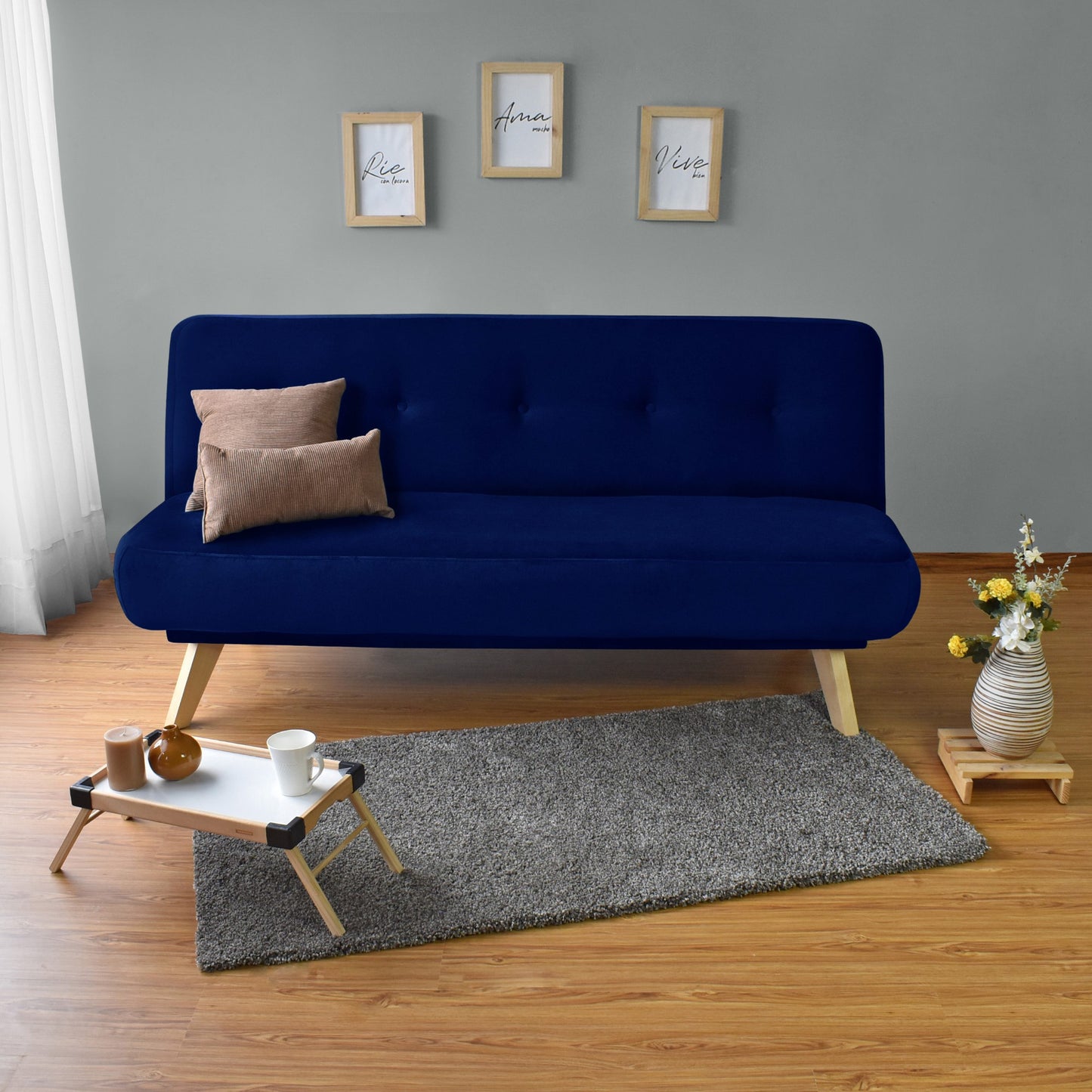 Sofa Cama Charlotte 3P Tela Azul