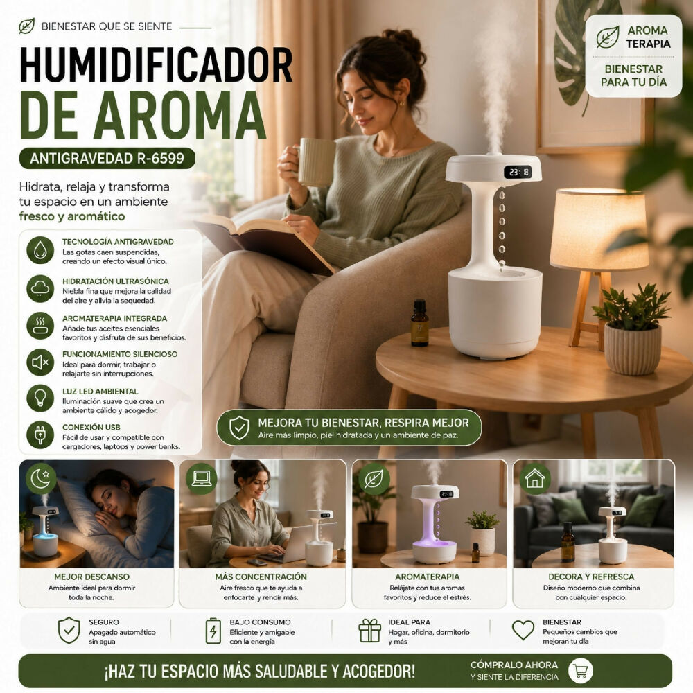Humidificador De Aroma R6599 Difusor Silencioso De Aceites Esenciales
