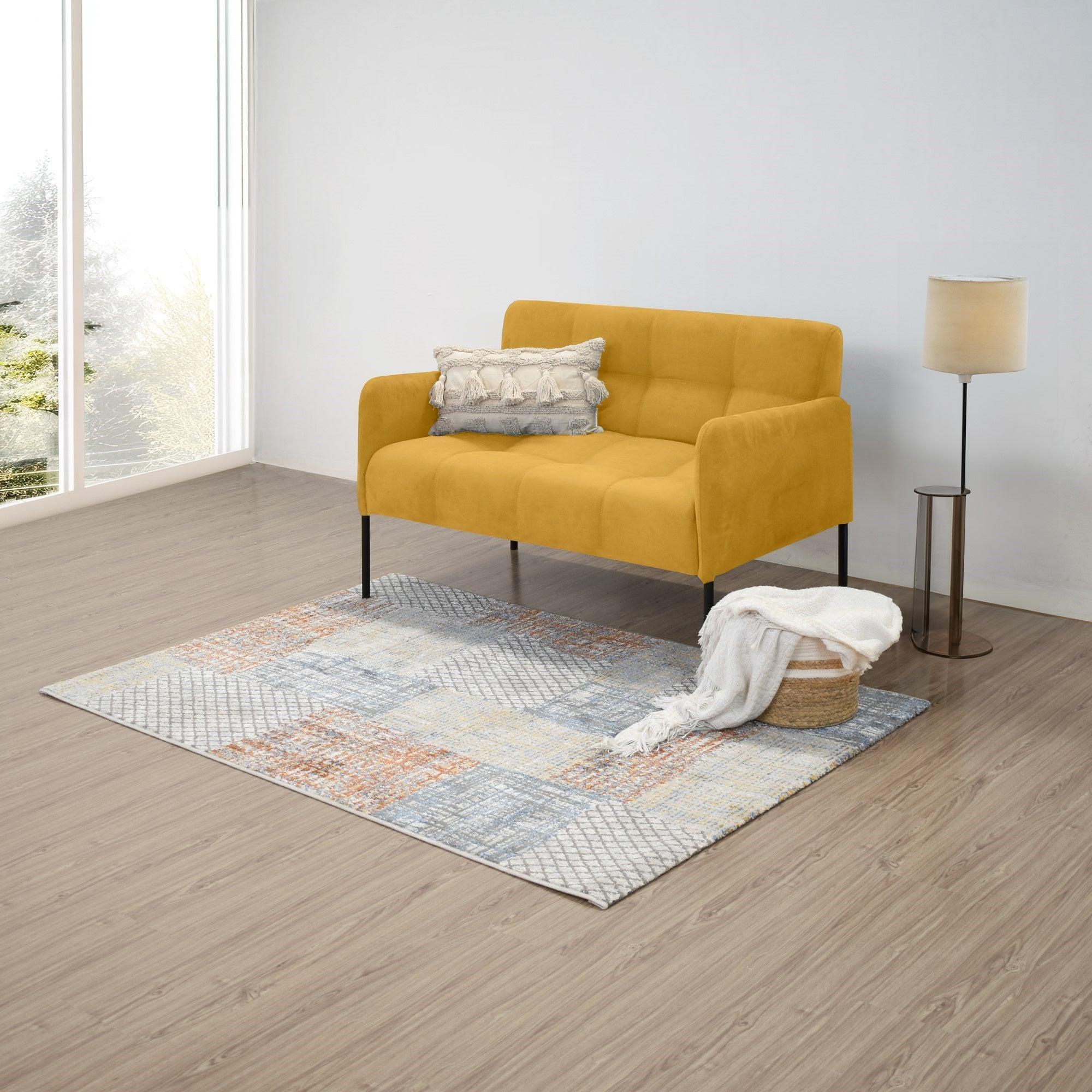 Sofa Olivia 2 Puestos Tela Mostaza
