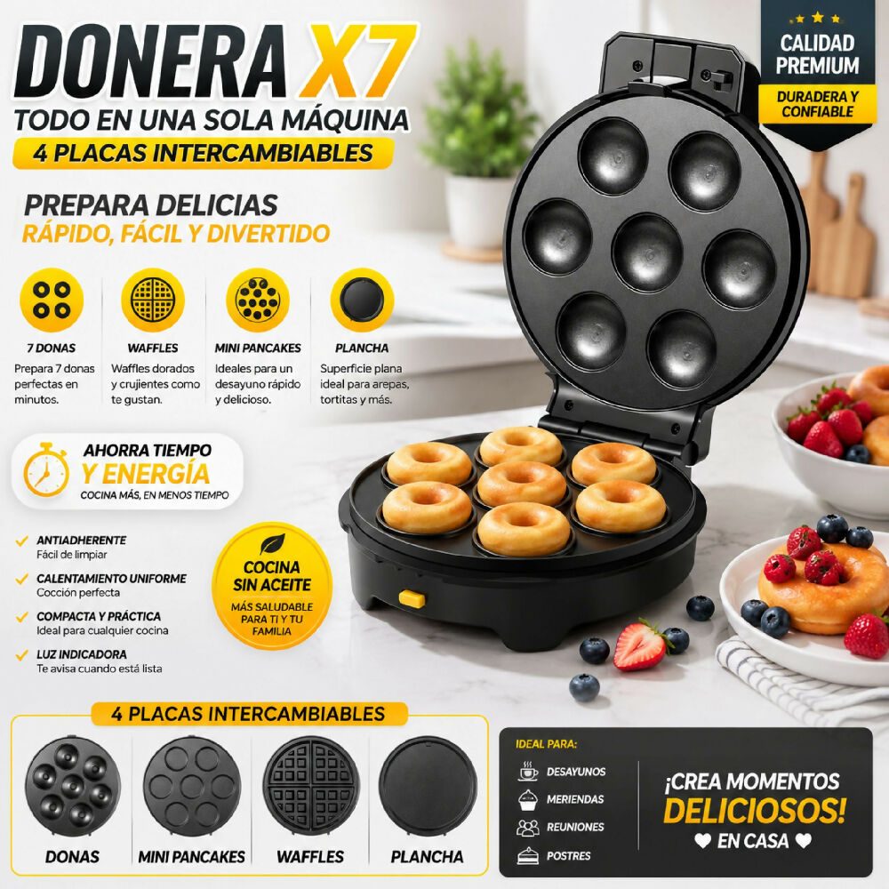 Máquina De Donas Donera X7 Prepara 7 Deliciosas Mini Donas En Solo Minutos
